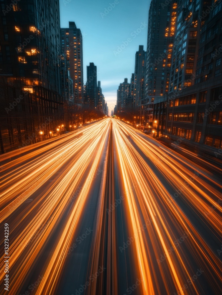 Fototapeta premium Symphony of Lights: Queensboro Bridge in Motion at Blue Hour