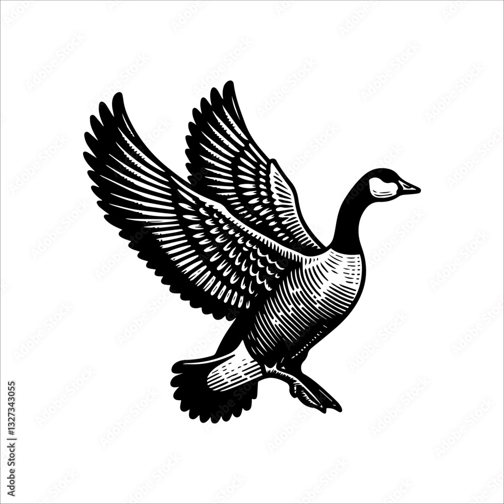 Obraz premium Simple Toulouse Goose Flapping Wings Vector Icon – Vintage Logo & Retro Illustration