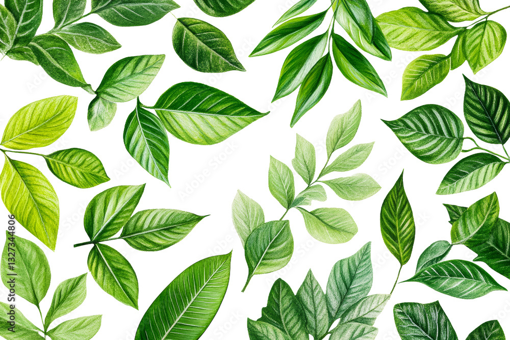 Various green leaves arranged on transparent background Various green leaves arranged on transparent background