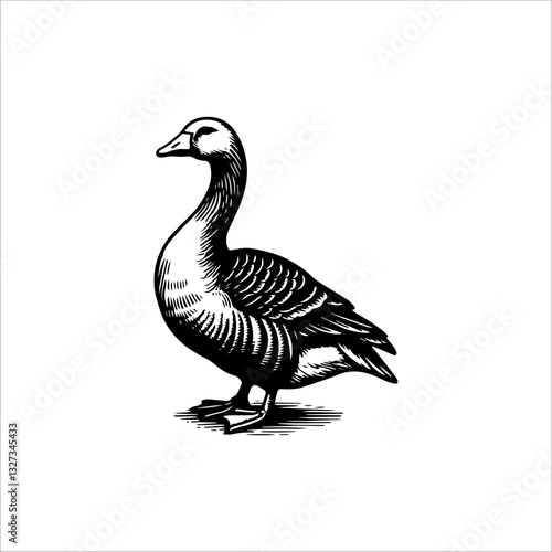 Simple American Buff Goose Standing Vector Icon – Vintage Logo & Retro Illustration