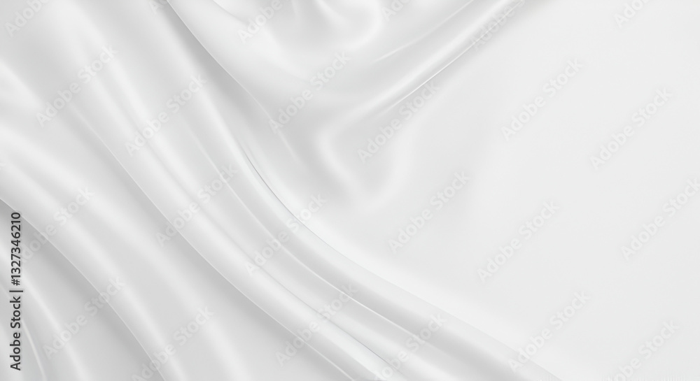 Obraz premium white silk fabric texture background, elegant soft folds with shiny satin surface, luxury textile material with flowing drape and gentle shadows