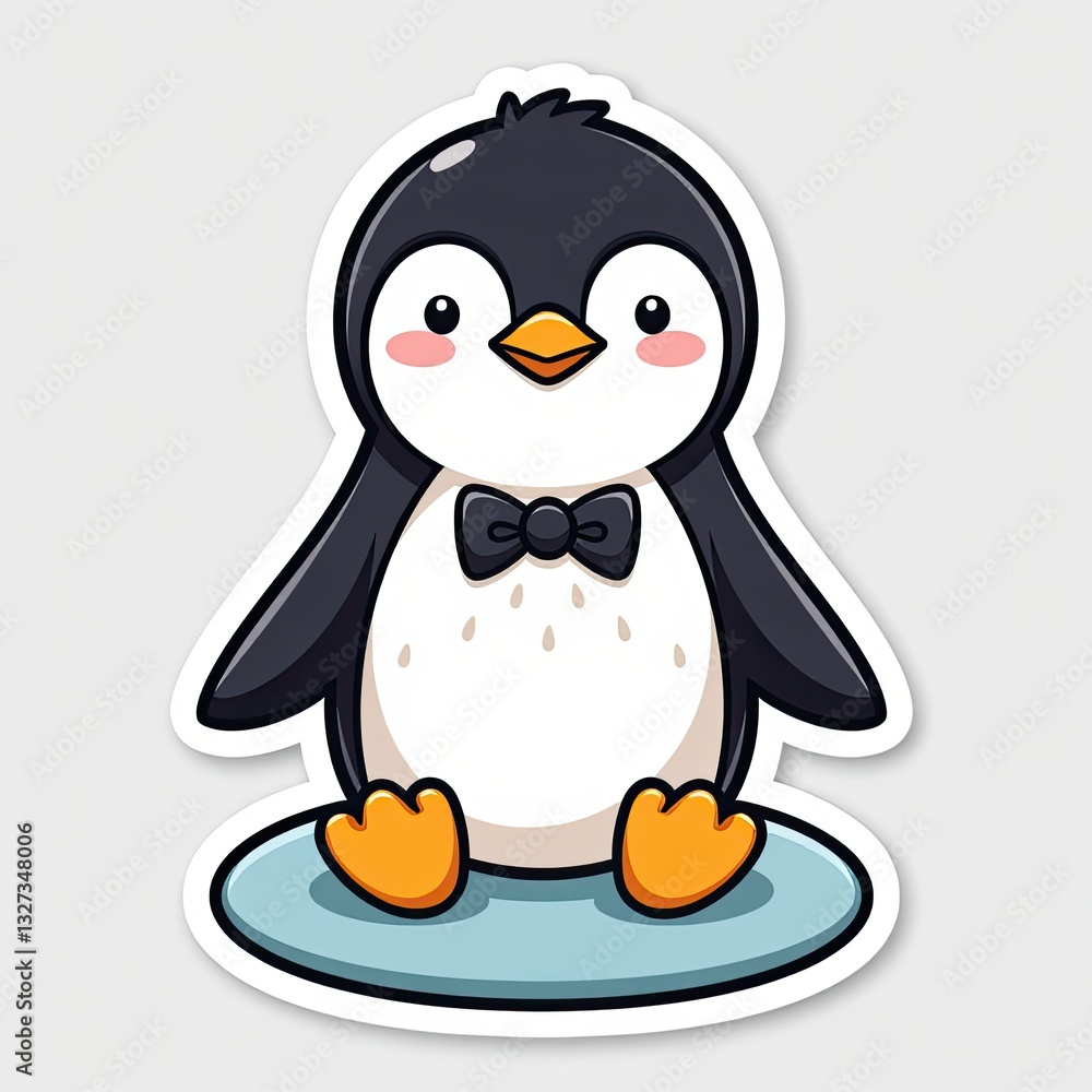 Fototapeta premium Cute Cartoon Penguin Sitting on a Round Blue Base for Kids' Designs