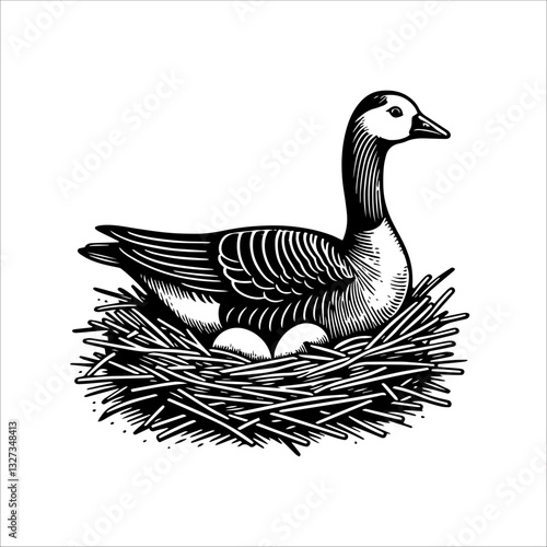 Simple Toulouse Goose Nest Vector Icon – Vintage Logo & Retro Illustration