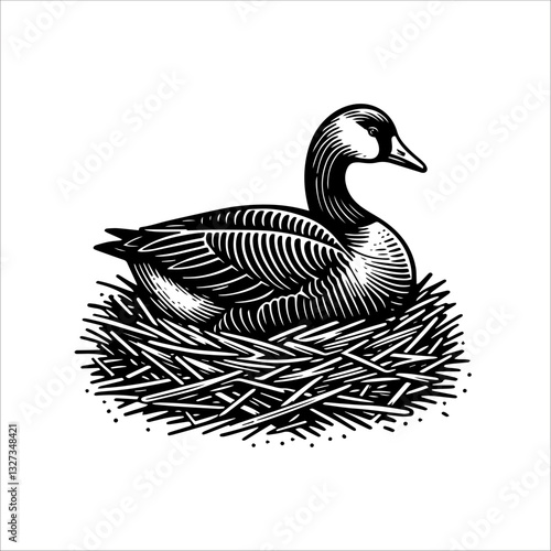 Simple Toulouse Goose Nest Vector Icon – Vintage Logo & Retro Illustration