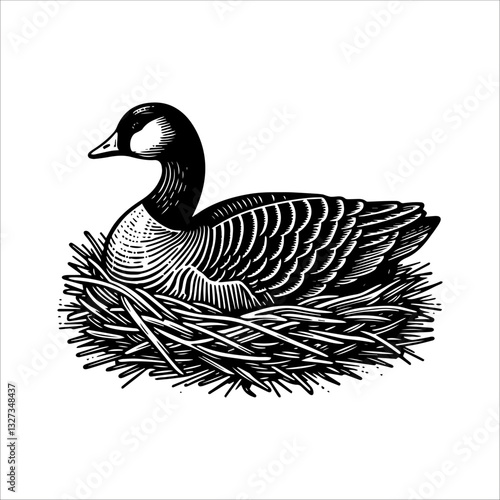 Simple Toulouse Goose Nest Vector Icon – Vintage Logo & Retro Illustration