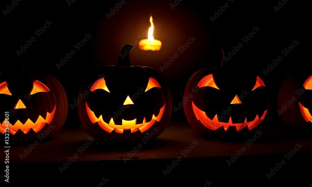 Various scary halloween pumpkin carvings. 4k Various scary halloween pumpkin carvings. 4k