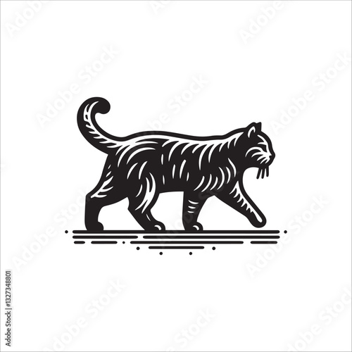 Simple Barn Cat Walking Vector Icon – Vintage Logo & Retro Illustration