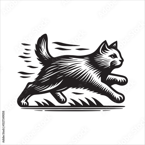 Simple Barn Cat Running Vector Icon – Vintage Logo & Retro Illustration