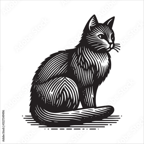 Simple Barn Cat in the Yard Vector Icon – Vintage Logo & Retro Illustration