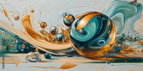Abstract Fluid Art, Contemporary Abstract Painting, Gold and Teal Abstract, Modern Fluid Abstract, Artistic Fluid Design