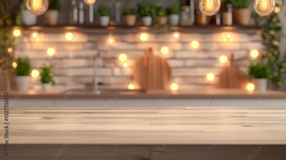 Rustic Kitchen: Wooden table, with the backdrop of a cozy, softly lit kitchen setup perfect for culinary inspiration. Rustic Kitchen: Wooden table, with the backdrop of a cozy, softly lit kitchen setup perfect for culinary inspiration.