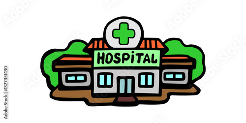 Color vector image of a hospital building in cartoon style on a white isolated background