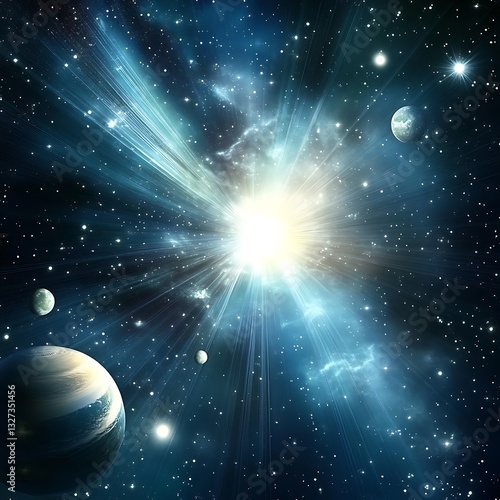 A mesmerizing cosmic scene featuring planets and vibrant space phenomena, showcasing the beauty of the universe's mysteries.