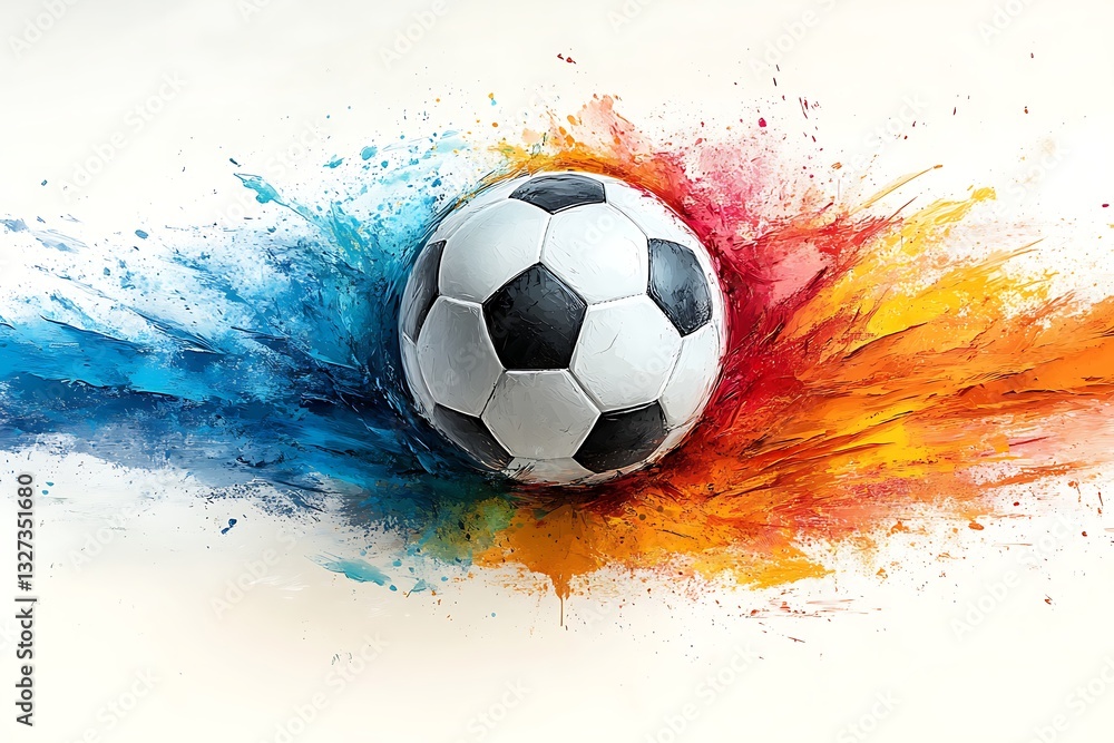 Fototapeta premium Abstract Soccer Ball in Vibrant Color Explosion Sport Art Design