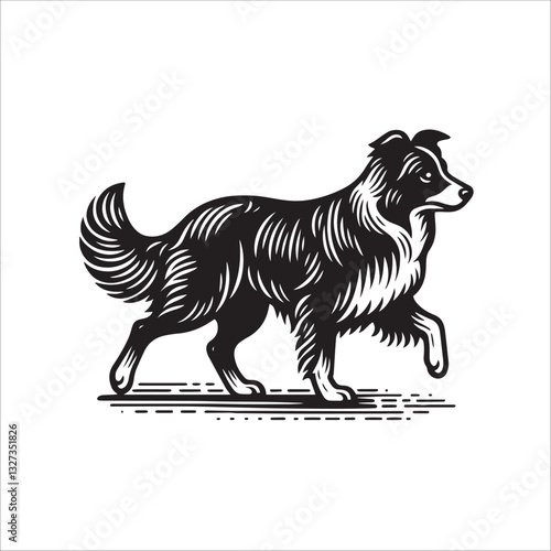 Simple Australian Shepherd Walking Vector Icon – Vintage Logo & Retro Illustration
