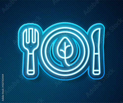 Glowing neon line Vegan food diet icon isolated Glowing neon line background. Organic, bio, eco symbol. Vegan, no meat, lactose free, healthy, fresh and nonviolent food. Vector