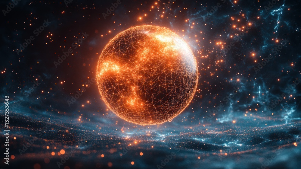 Fiery, glowing orb in space