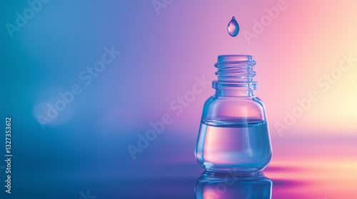 Clear Eye Drop Bottle with Droplet Suspended in Air
