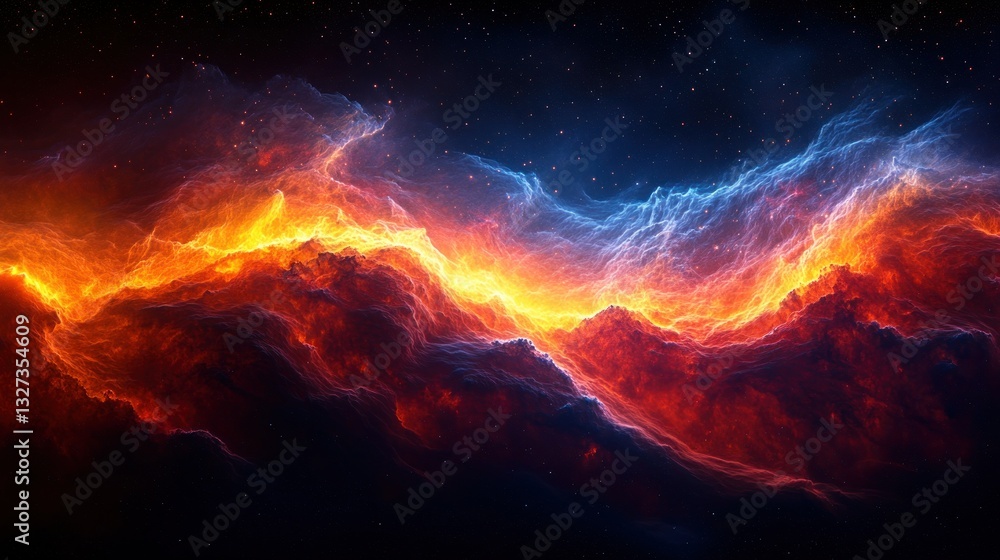 Fototapeta premium Fiery, icy cosmic landscape