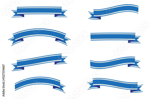 Set of blue ribbons isolated on transparent or white background, vector illustration. Festive decoration with blank space, perfect for banners, tags, labels, gift cards designs.