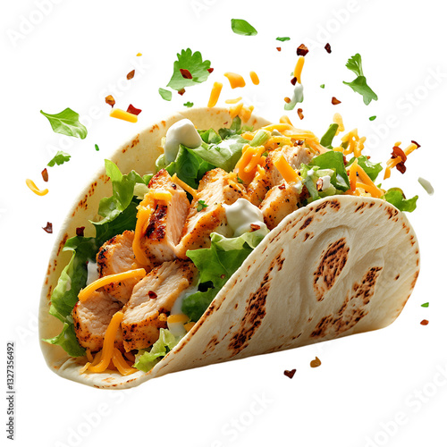 Juicy Grilled Chicken Taco with Shredded Cheese Isolated on Transparent Background
