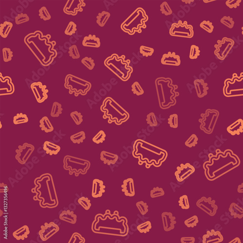 Brown line Brass knuckles icon isolated seamless pattern on red background. Vector