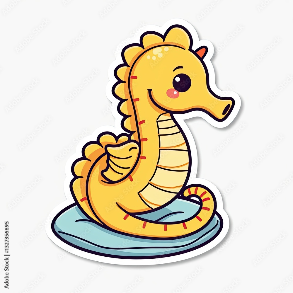 Fototapeta premium Cute cartoon seahorse on a cushion with a whimsical design