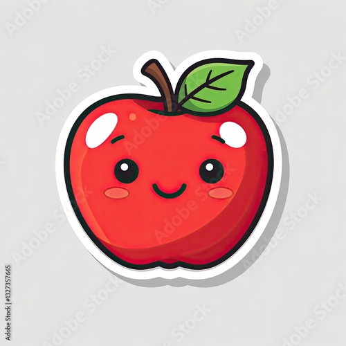 Wallpaper Mural Cute Cartoon Apple with Smile and Leaf on Simple Background Torontodigital.ca