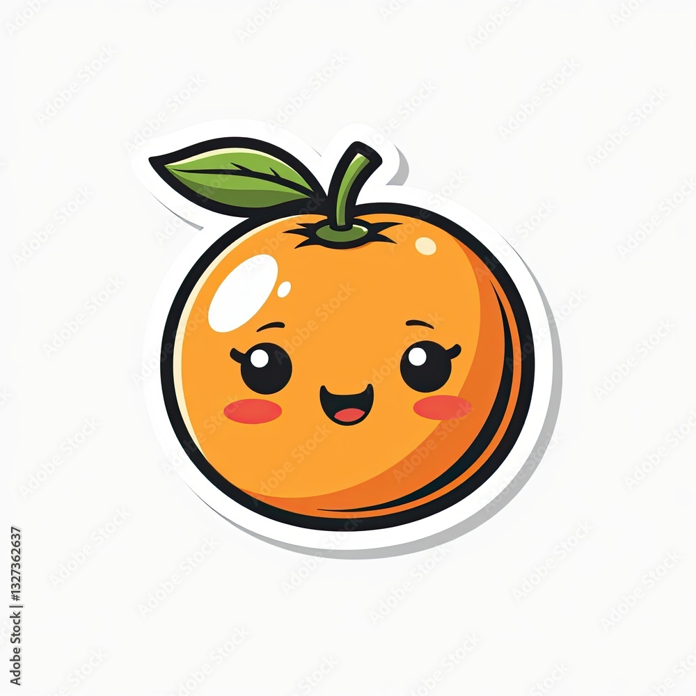 Obraz premium Smiling cartoon orange with colorful food elements