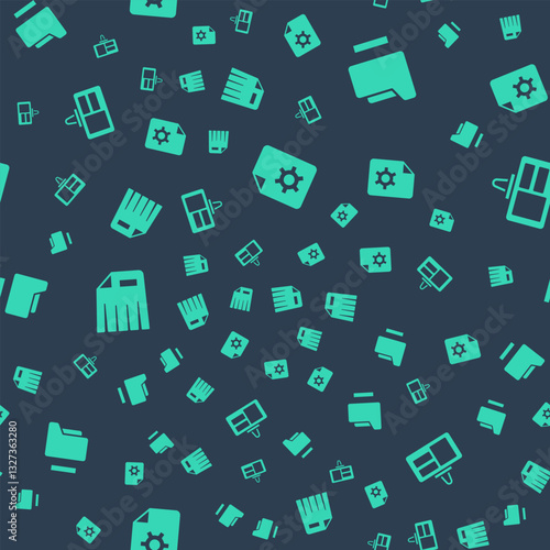 Set Document settings, folder, Paper shredder and Identification badge on seamless pattern. Vector