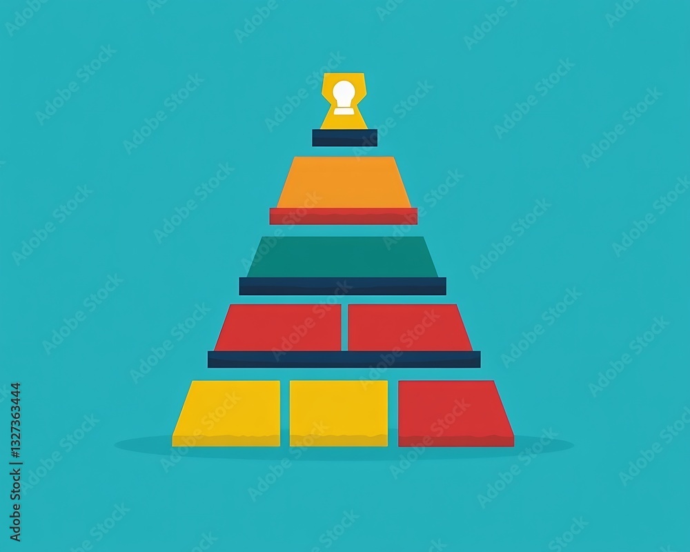 Pyramid of knowledge concept with light bulb top Pyramid of knowledge concept with light bulb top