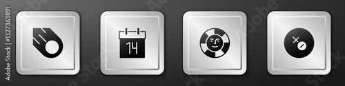 Set Comet, Calendar, Sun and Venus symbol icon. Silver square button. Vector