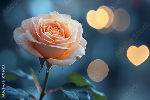 Wallpaper Mural Peach Rose with Bokeh Hearts Romantic Flower Photography for Valentine's Day Torontodigital.ca