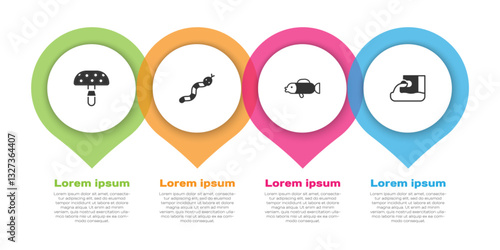 Set Fly agaric mushroom, Snake, Puffer fish and Wastewater. Business infographic template. Vector