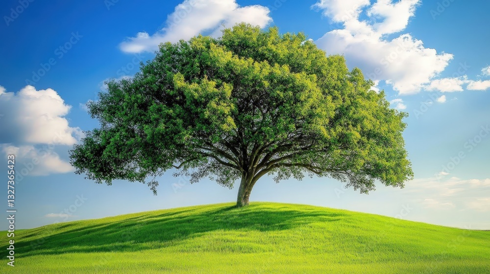 Obraz premium Green tree against blue sky. Selective focus.