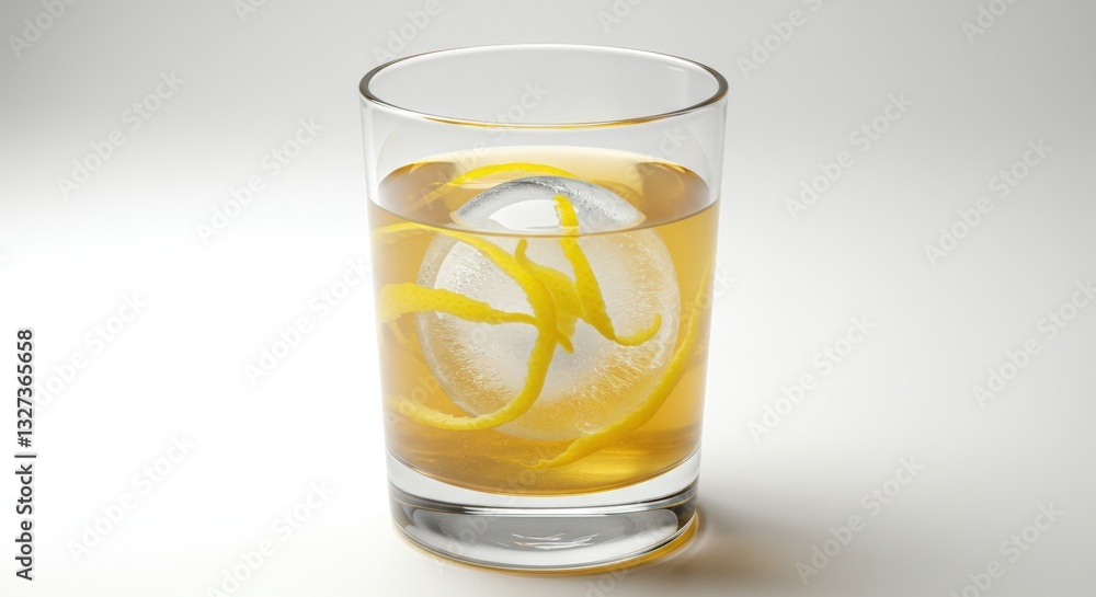 Serving Whiskey on the Rocks with Lemon Zest in Glass