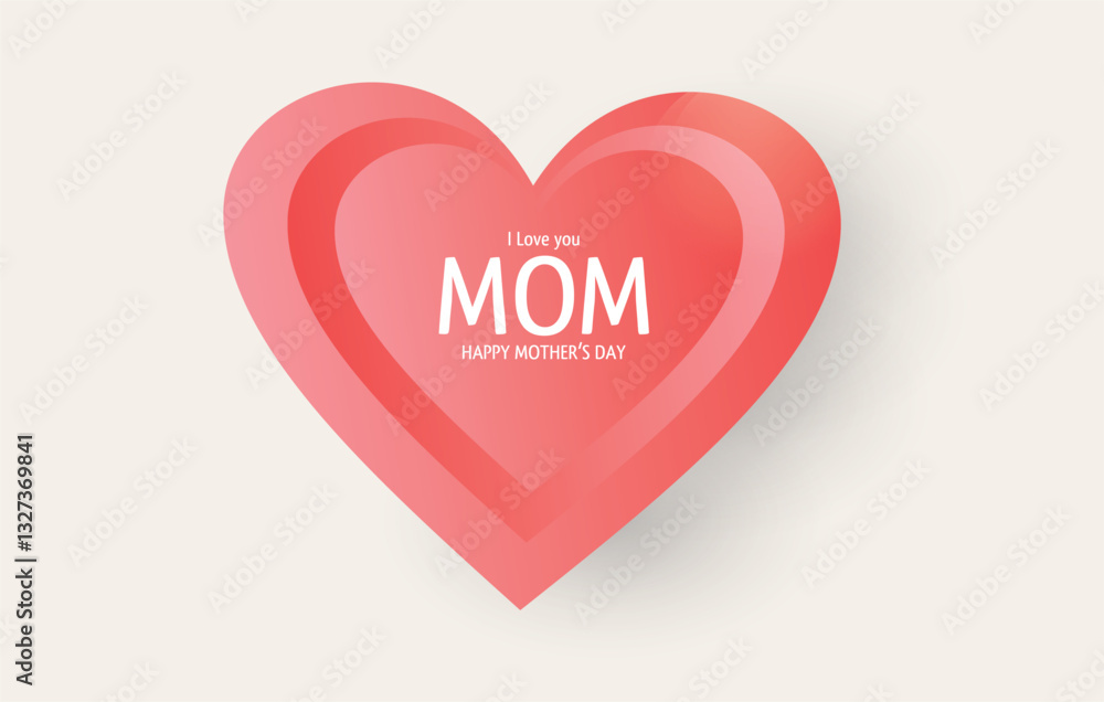 Vector 3D heart for Mother's Day. Red volumetric heart with the inscription MOM. Vector 3D heart for Mother's Day. Red volumetric heart with the inscription MOM.