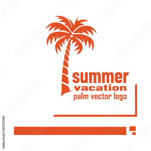 This image is a vibrant and modern graphic design representing a summer vacation theme. At the canter, a stylized palm tree stands tall with a curved trunk in deep red.