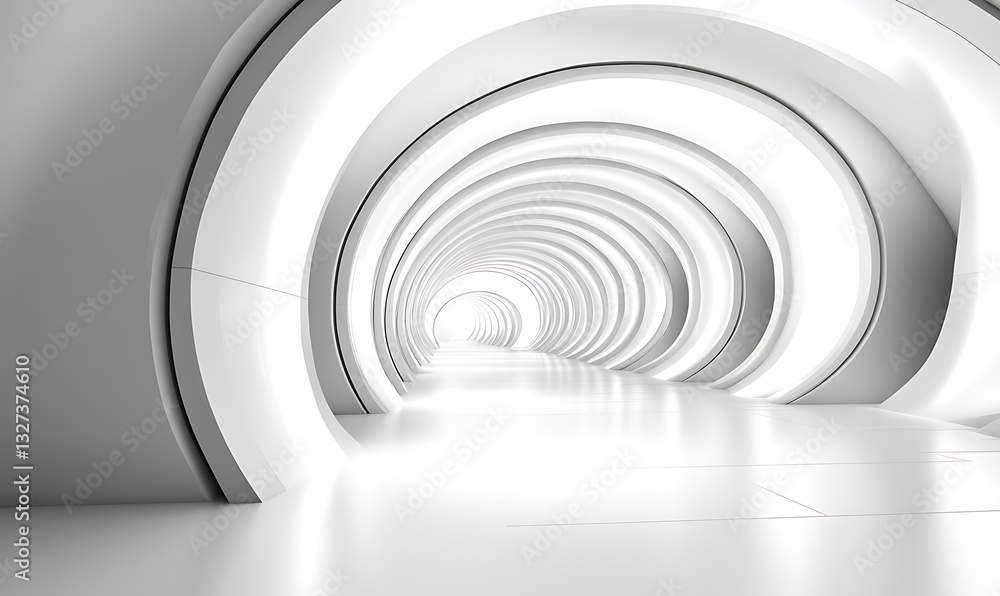 Obraz premium A striking futuristic interior featuring smooth white curves and luminous lighting, creating an expansive, ethereal atmosphere
