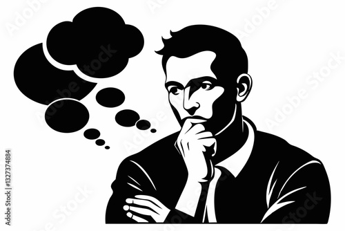 a man thinking line art silhouette vector illustration	