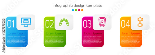 Set line Boxing ring, Mouth guard boxer, training paws and Dumbbell. Business infographic template. Vector
