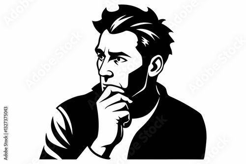 a man thinking line art silhouette vector illustration	