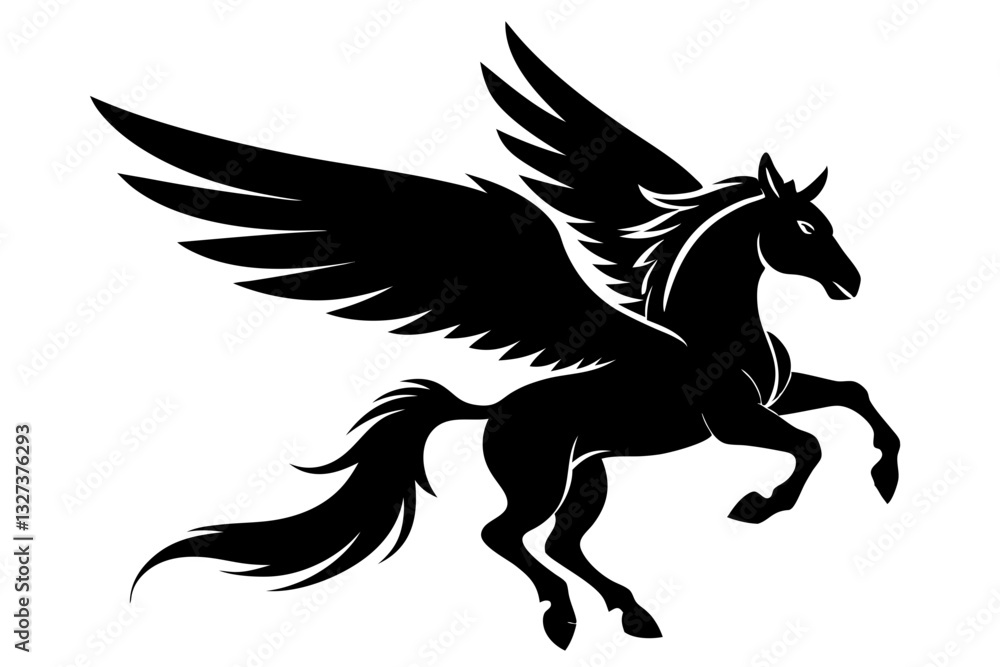 Fototapeta premium flying pegasus line art silhouette vector illustration 