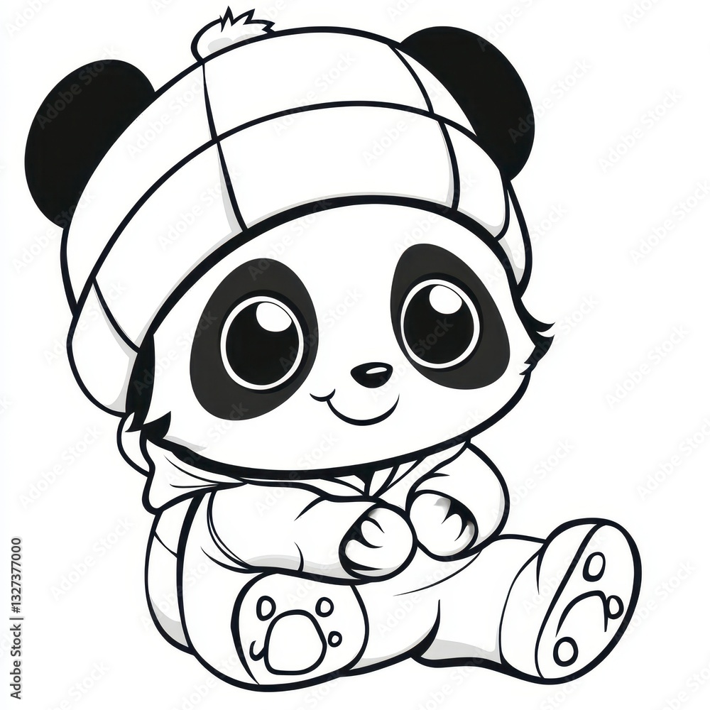 Fototapeta premium Adorable Cartoon Panda Wearing Winter Hat and Outfit