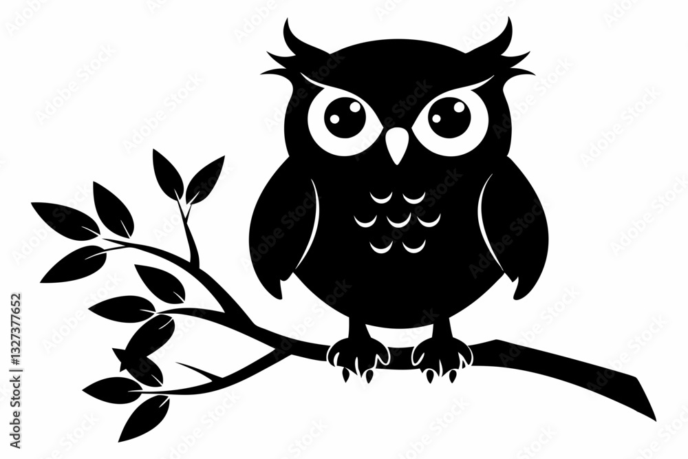 Fototapeta premium owl with a tree branch line art silhouette vector illustration