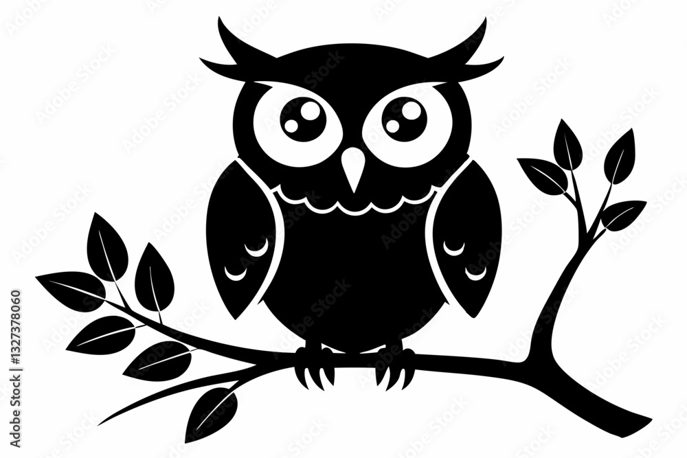 Fototapeta premium owl with a tree branch line art silhouette vector illustration 