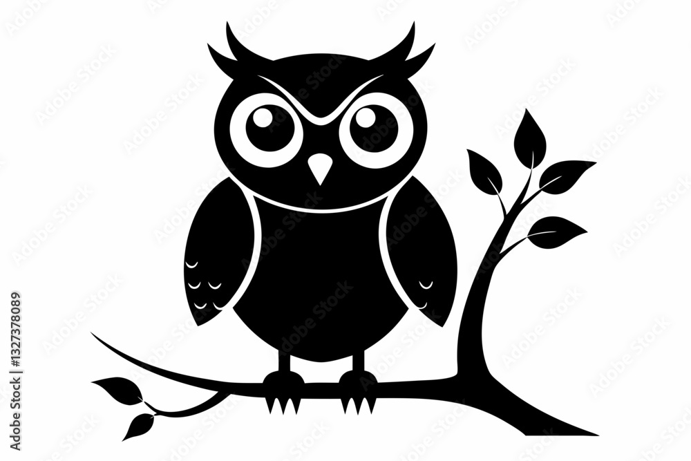 Fototapeta premium owl with a tree branch line art silhouette vector illustration 