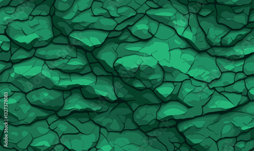 Green rock background. Abstract green rock texture. Grunge stone background. The texture of the mountains. Vector. Grunge backdrop, template, banner with volumetric rock texture. 3D mapping.