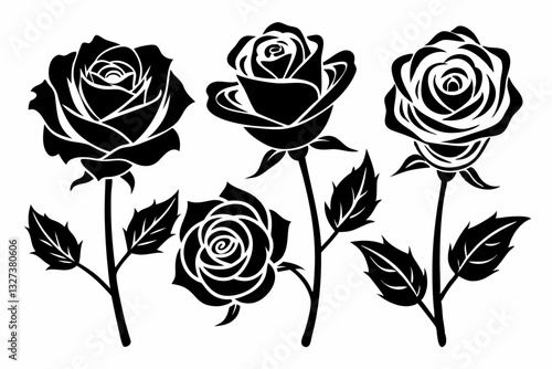 Wallpaper Mural  set of four rose line art silhouette vector illustration	 Torontodigital.ca