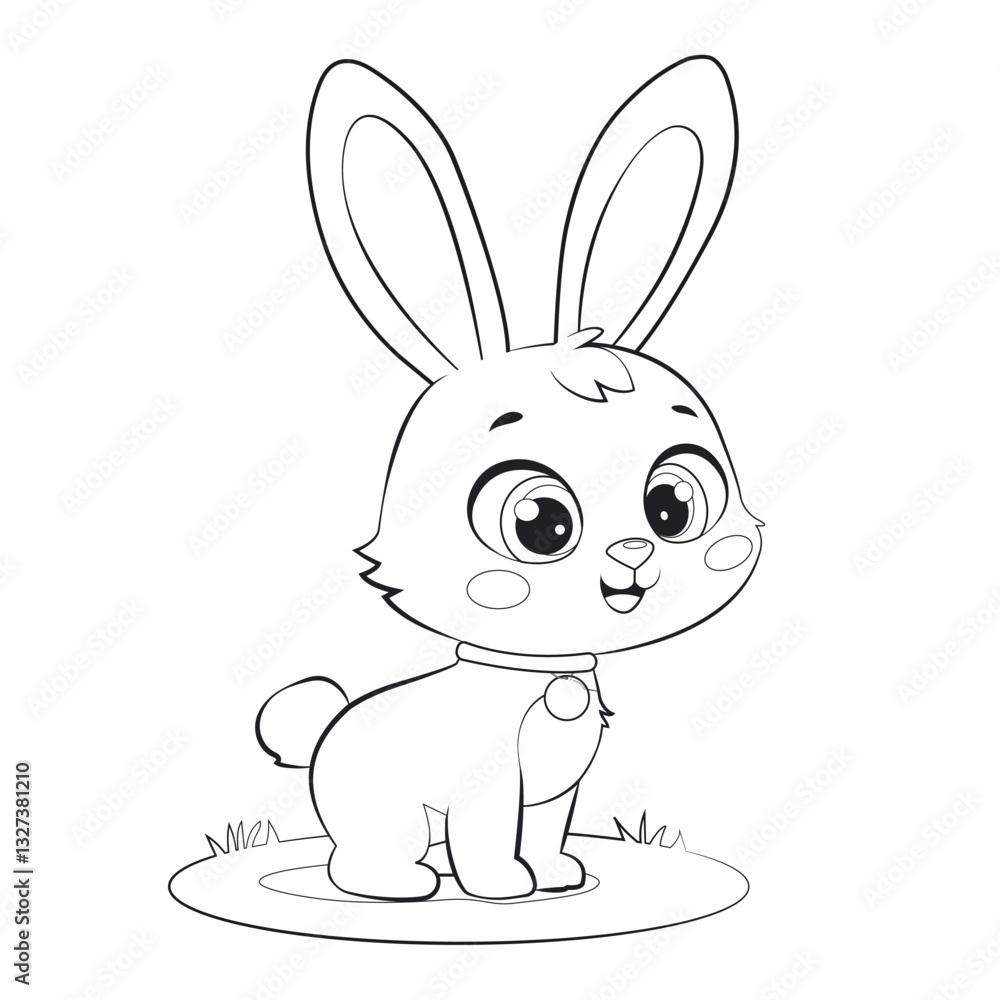 Cute outline vector illustration of a rabbit sitting on grass, based on an AI-generated reference and fully redrawn from scratch in vector format. Cute outline vector illustration of a rabbit sitting on grass, based on an AI-generated reference and fully redrawn from scratch in vector format.